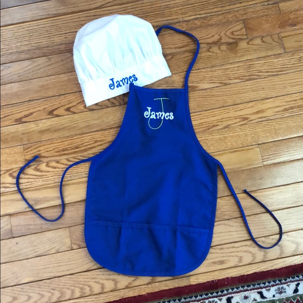 Personalized Kids Royal Blue Chef Apron & White Chef Hat - James